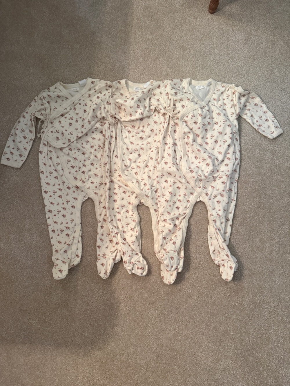 Jamie Kay Cream Floral Baby One-Piece Footie Pajamas 24M 2Y (Set of 3)